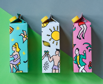 果汁飲料包裝設計，繪出了三組創意插畫，插畫吸取了波普藝術的風格特色