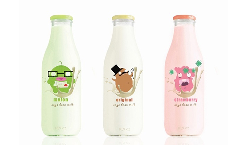 趣味瓶裝豆奶包裝設-插畫人物包裝-豆?jié){包裝設計-瓶裝便簽設計-豆制品包裝設計-營養(yǎng)早餐外賣包裝設計