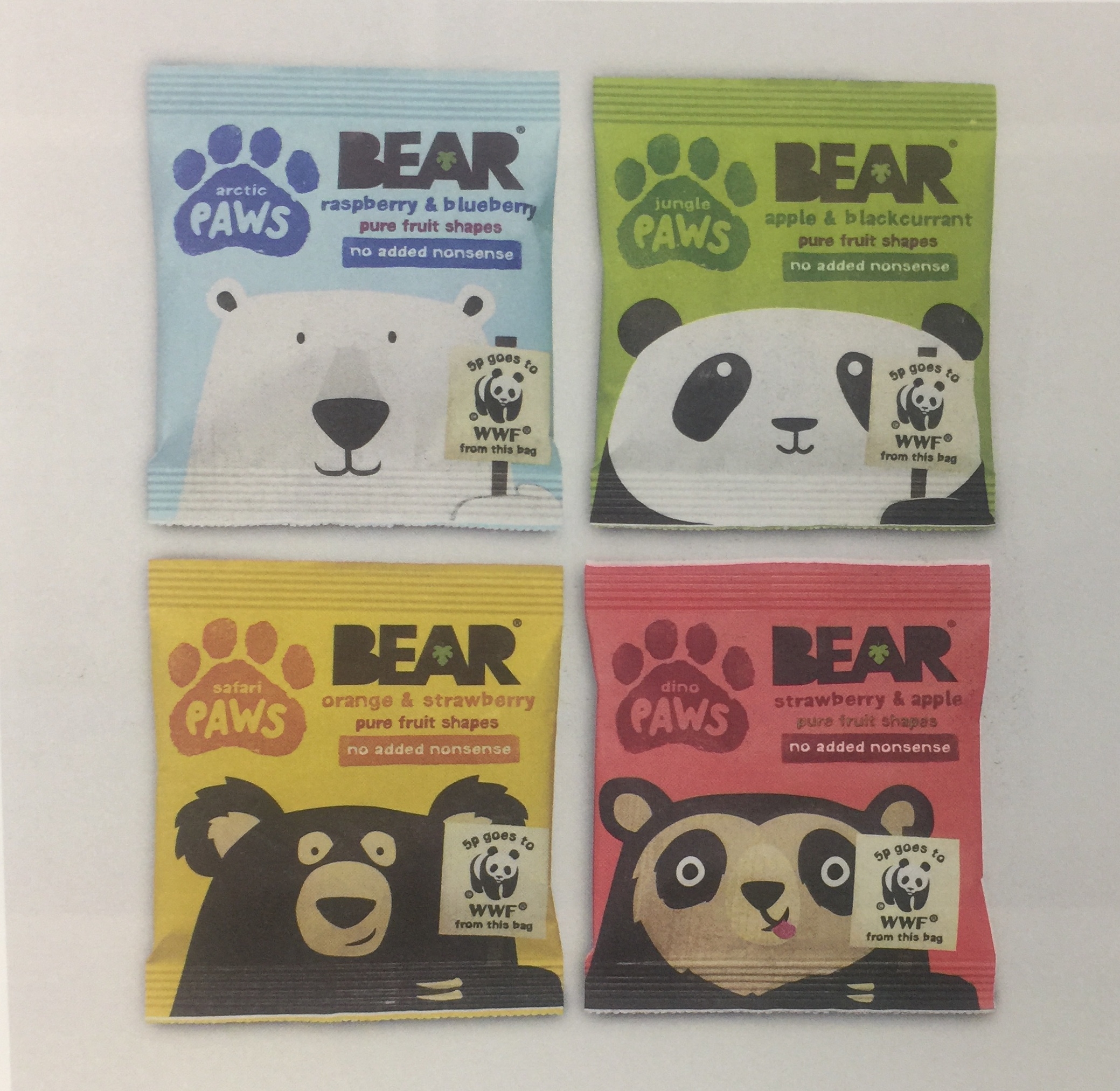 限量版的眼鏡熊、北極熊、懶熊和熊貓水果干包裝設計